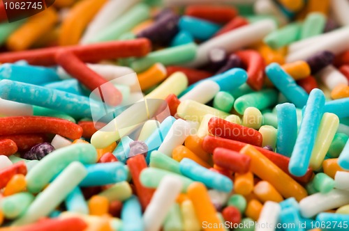 Image of macro of rainbow sprinkles