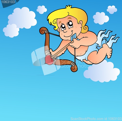 Image of Valentine Cupid with bow and clouds