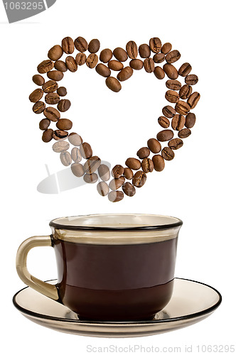 Image of A cup of coffee with a heart of grains