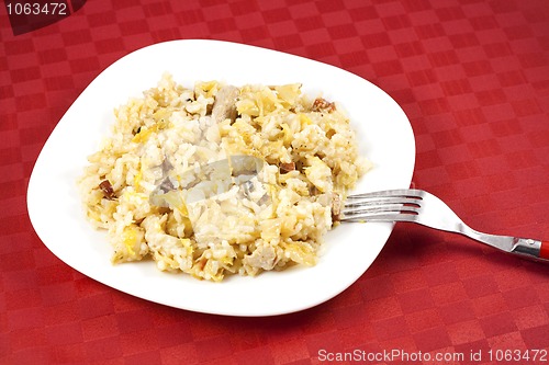 Image of Meal with sauerkraut, rice and meat