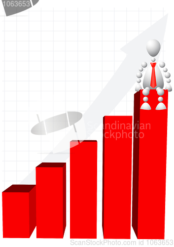 Image of Man sits on top of red diagram