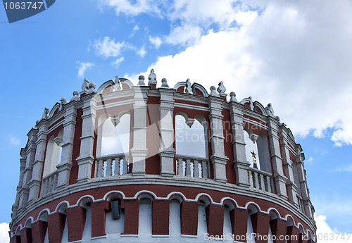 Image of Top of the watch tower at the bridge leading into the Kremlin.