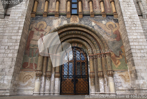 Image of Main gate entrance into the Cathedral of the Assumption in the Kremlin.