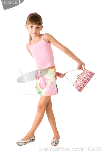 Image of The girl with a pink handbag