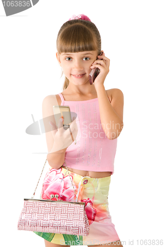 Image of The girl with a pink handbag