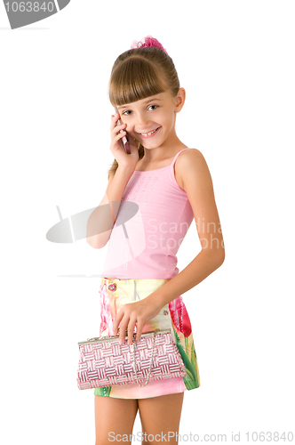 Image of The girl with a pink handbag