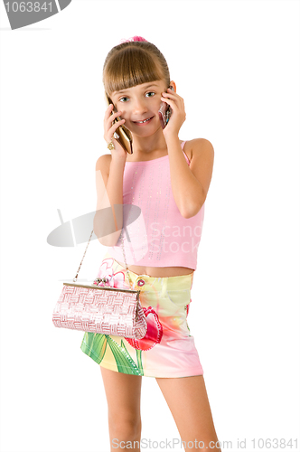 Image of The girl with a pink handbag