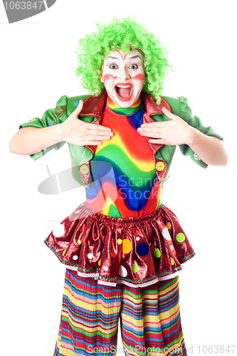 Image of Portrait of joyful female clown