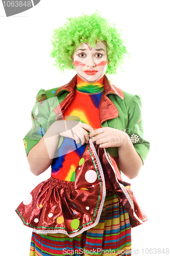 Image of Portrait of a sad female clown