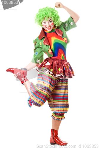 Image of Joyful posing female clown