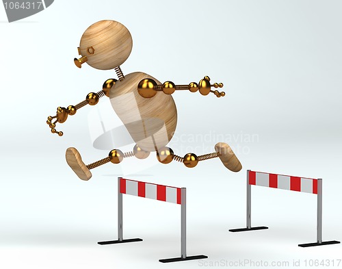 Image of wood  man running over barrier