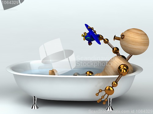 Image of wood man with old bath