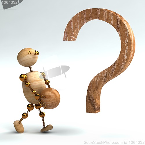 Image of wood man with question mark isolated