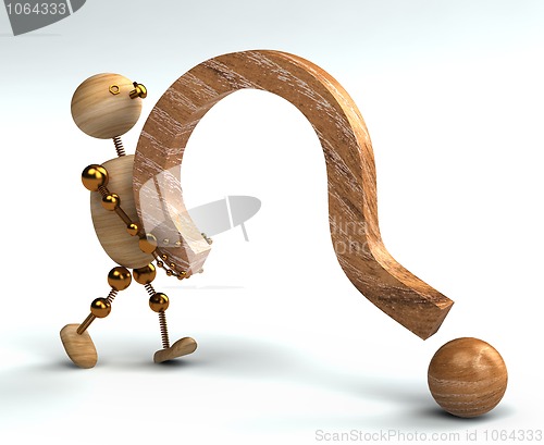 Image of wood man lifting question mark