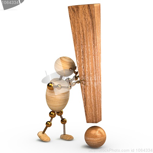 Image of wood man with a  exclamation mark