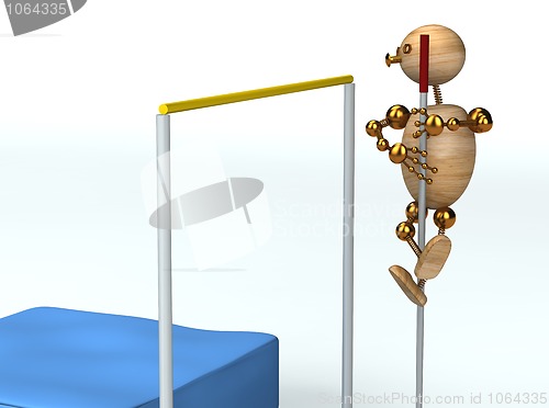 Image of wood  man high pole jump