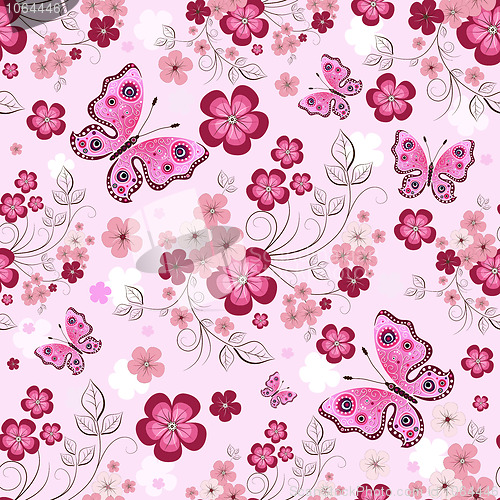 Image of Pink seamless floral pattern