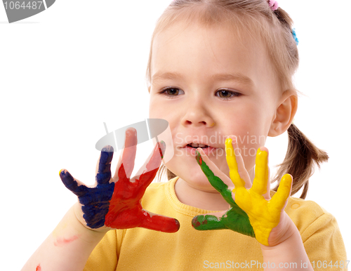 Image of Cute child with painted hands
