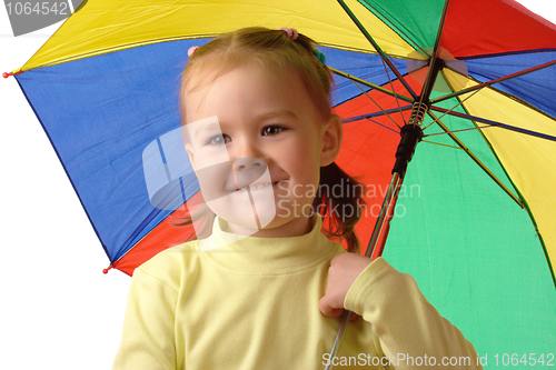 Image of Cute child with colorful umbrella