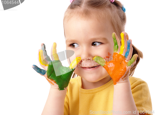 Image of Cute child with painted hands