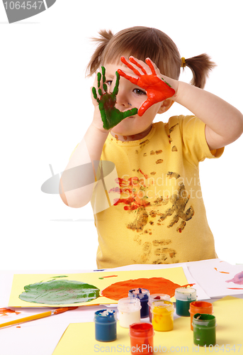 Image of Cute child with painted hands