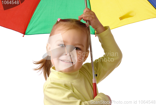 Image of Cute child with colorful umbrella