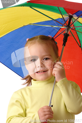 Image of Cute child with colorful umbrella