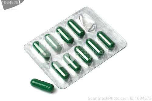 Image of Green capsules packed in blister