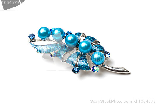 Image of Beautiful blue brooch isolated on white