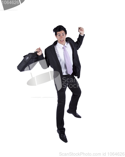 Image of Happy businessman jumping
