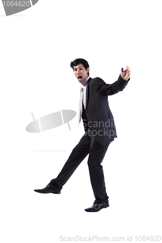 Image of Businessman walking with fear