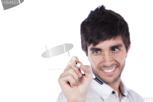 Image of businessman writing at a whiteboard