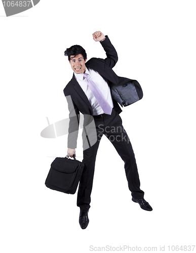 Image of Happy businessman jumping