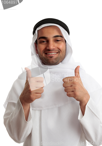 Image of Arab man thumbs up success