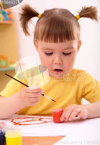 Image of Child draws with paints in preschool
