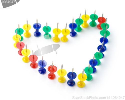 Image of Heart shape made of color thumbtacks