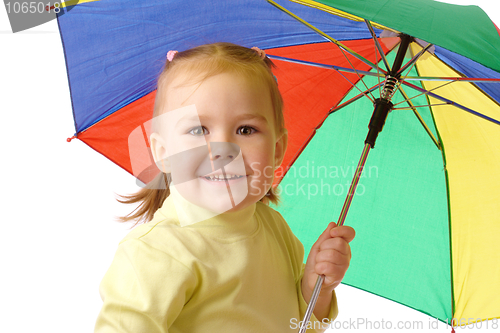 Image of Cute child with colorful umbrella