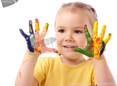 Image of Cute child with painted hands