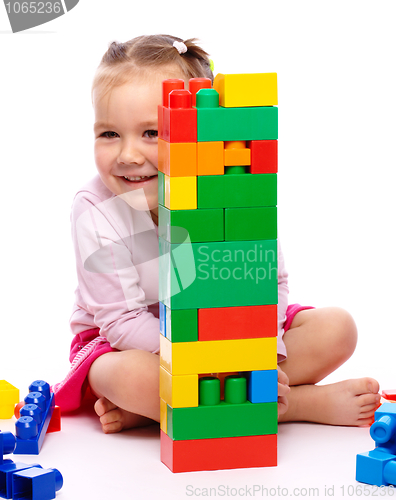 Image of Little girl with building bricks