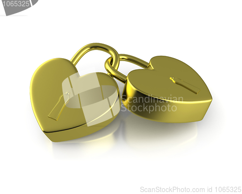 Image of Two connected golden locks formed as hearts