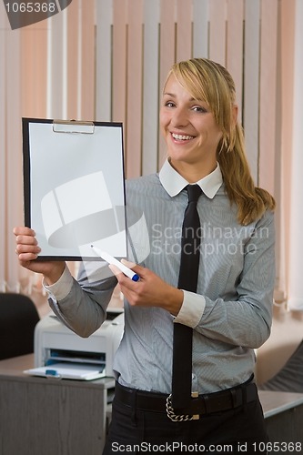 Image of businesswoman with copyholder