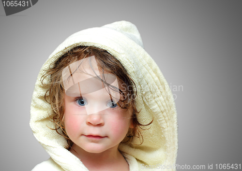 Image of cute girl in bathrobe portrait