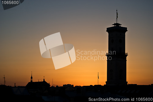 Image of Lviv cityscape in sunset light, Ukraine