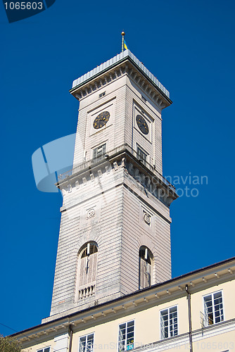 Image of Lviv City Hall clock tower, Ukraine
