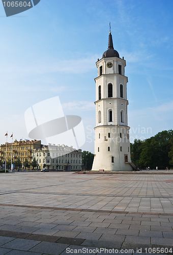 Image of bell tower on Cathedral Square in Vilnius