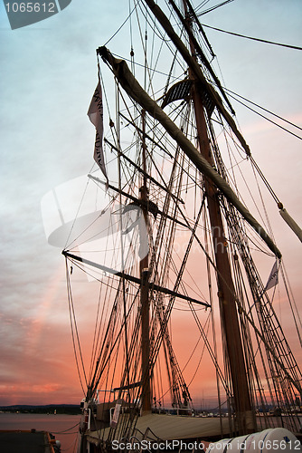 Image of classic sailing yacht moored in Oslo harbor