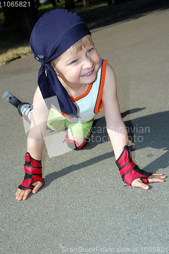 Image of Rollerblading. Fallen down.