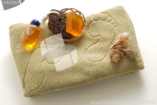 Image of Beige foot SPA set with soap and pumice