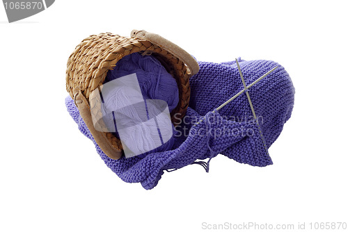 Image of Lilac knitting in interwoven basket