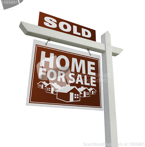 Image of Red Sold Home for Sale Real Estate Sign on White